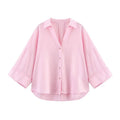 HipSeam Wide Sleeved Shirt Women Spring Asymmetric Hem Button Women's Shirts Simple Lady Johnny Collar Shirts & Blouses