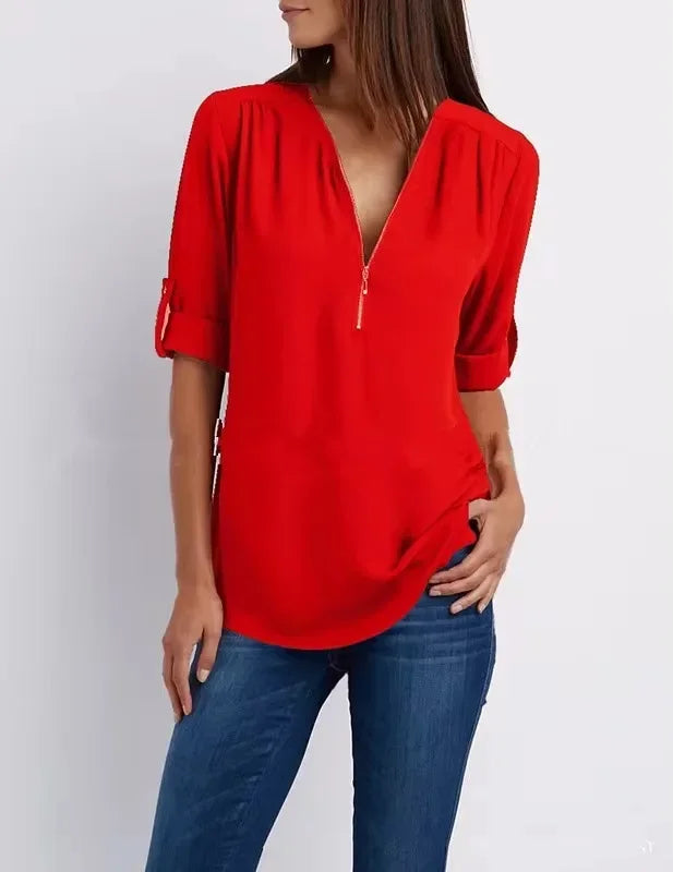 Women Cool Loose Shirt Deep V Neck Chiffon Fashion Blouse - View 10 | SAMAG