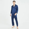100% silk long-sleeved Sleepwear New silk pajamas for men  spring summer   long Full sleeve two-piece Blue Solid L XL XXL