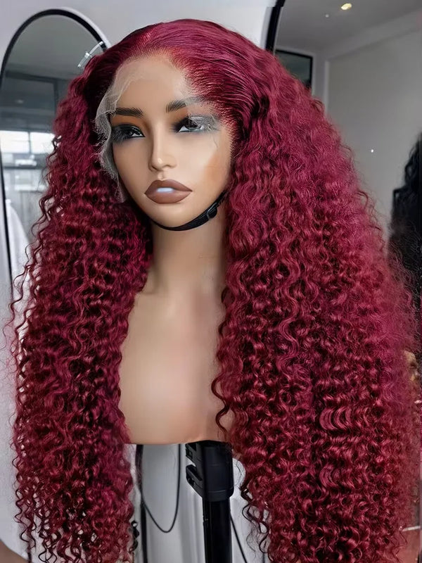 99J Burgundy 38 inch Peruvian Deep Wave 13x6 HD Lace Front Human Hair Wigs Women 13x4 Lace Frontal Wig 5x5 Glueless Closure Wig