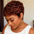 Short Pixie Cut Human Hair Wig 6inch Full machine made wig Remy Human Hair, Burgundy 99J Color Layered Wigs for Women