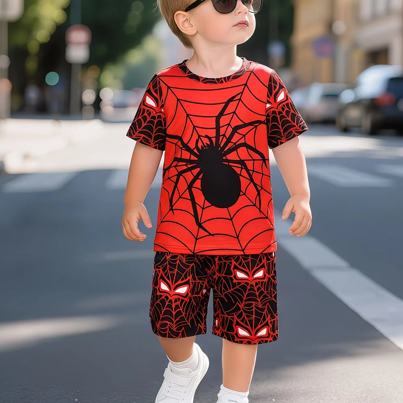 Boys Summer Outfit Spider Print Short Sleeve T-Shirt | SAMAG