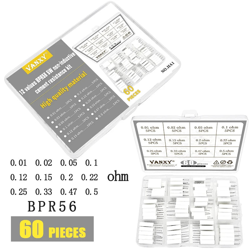 10pcs BPR56 5W 0.001 0.1 0.15 0.22 0.25 0.33 0.5 ohm Non-inductive Ceramic Cement Resistor 0.1R 0.15R 0.22R 0.25R 0.33R 0.5R