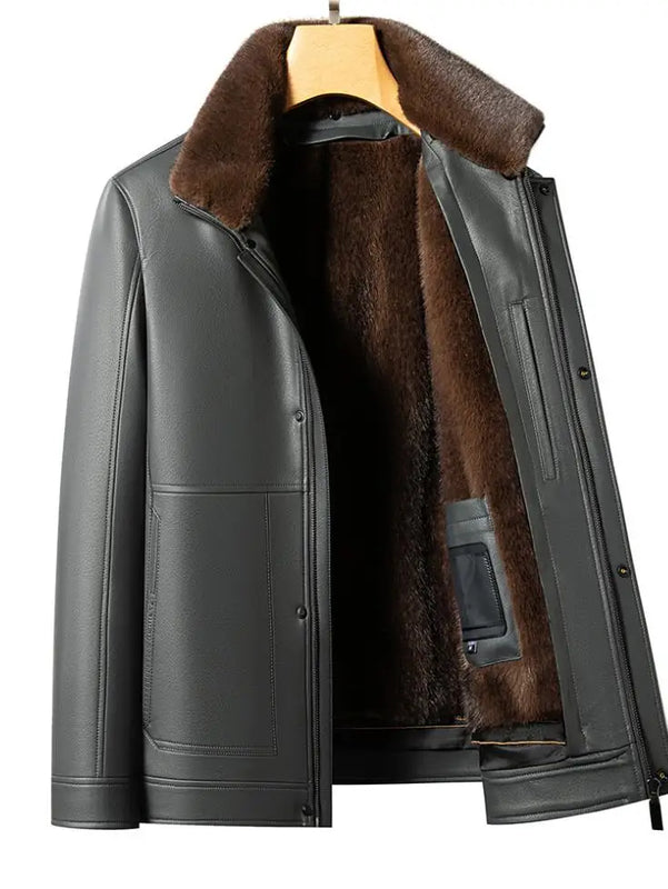 Leather Fur Jacket Men Jacket Winter Leather Coat Men Vintage Classic Leather Jackets High Quality Men