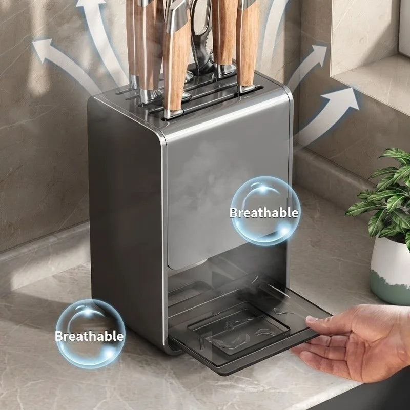 Countertop & Wall Mount Gray Kitchen Rack Integrated Knife Chopstick Dual Purpose Storage Holder - View 4 | SAMAG
