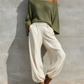 Fashionable Off-shoulder Top And Casual Trousers Two-piece Suit 2026 Autumn And Winter New Solid Color Slope Collar Women's Suit