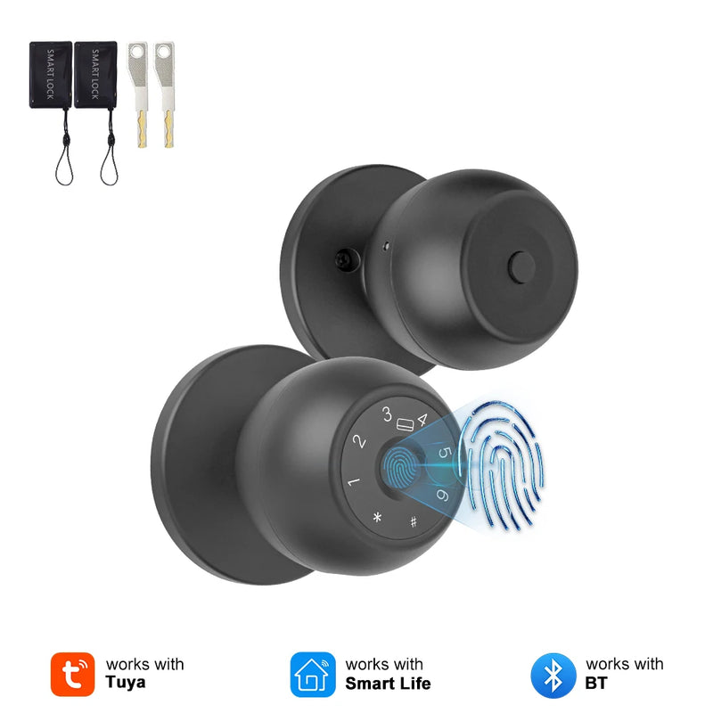 YFK Tuya Smart Door Knob 6 Ways Unlock Fingerprint Password NFC Card Physical Key Anti-peep Lock for Bedroom Office Rental House