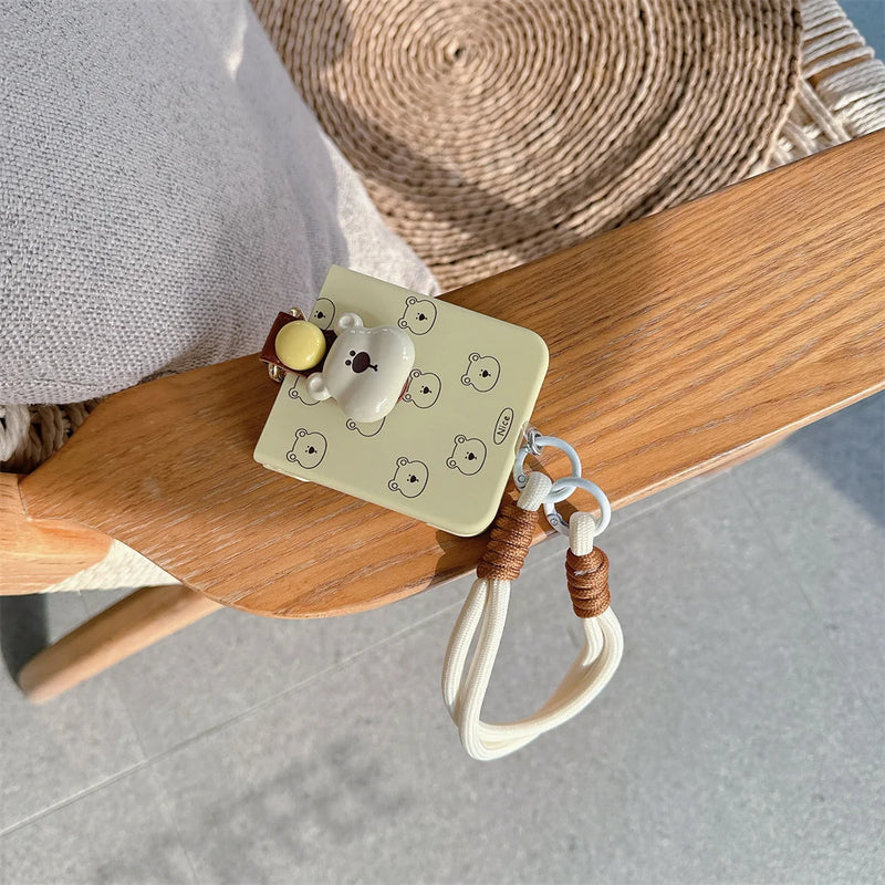 Cute 3D Bear Hand Strap Case for Samsung Galaxy Z Flip 6 5 4 3 Lanyard Ring Holder Shockproof Cover for Samsung Flip6 ZFlip5