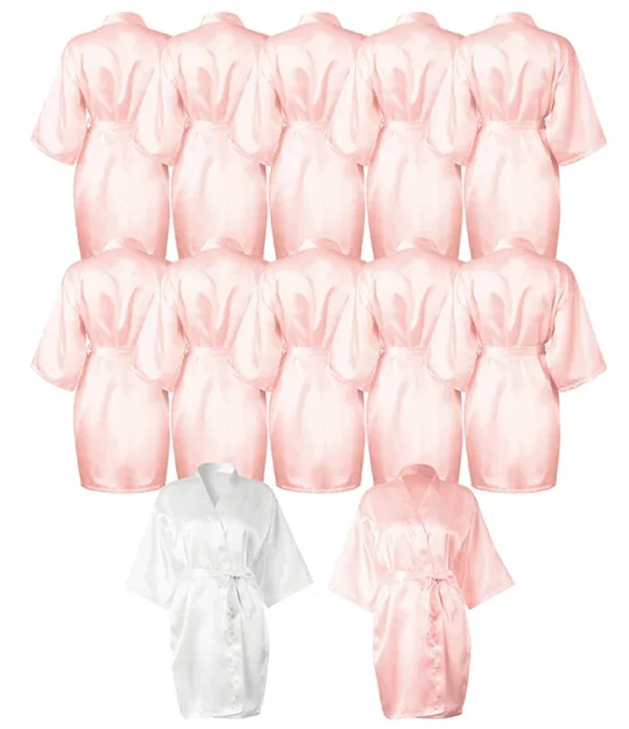 5-18pcs Wedding Team Bride Bridesmaid Robe Dressing Gown Satin Kimono Bathrobe for Women Bridal Shower Bachelorette Hen Party