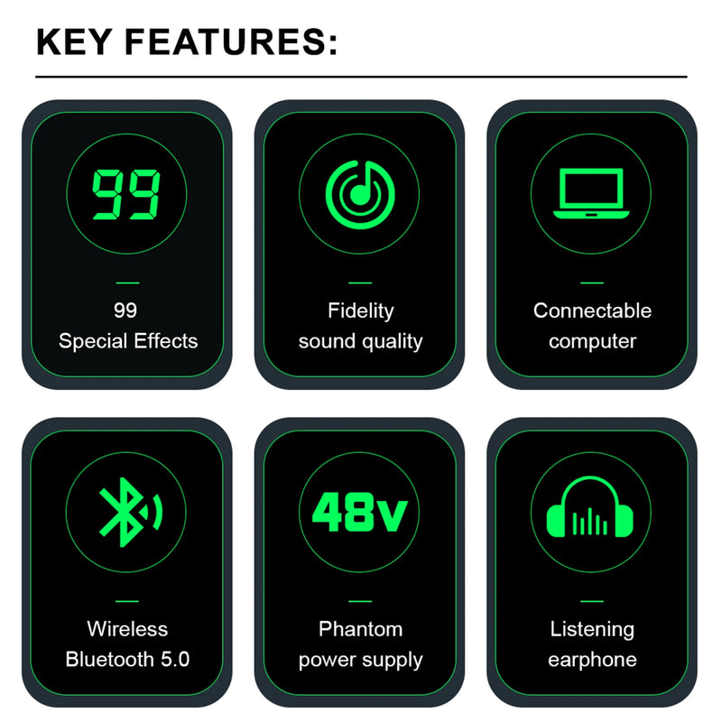 KDES KP8 Audio Mixer 8 Channel 99 DSP Effect Record PC 48V Phantom Power USB Sound Mixers Bluetooth DJ Console Mixing for Karaok