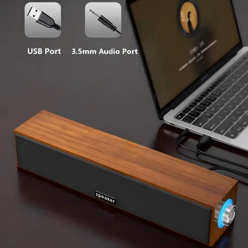 6W Wired & Bluetooth Soundbar E3090 Home Desktop Computer Speakers Dual-Speaker System Subwoofer Sound Hole USB Port 3.5mm Audio
