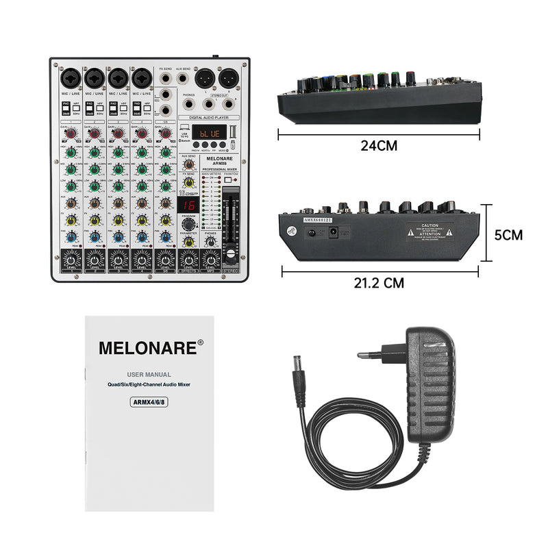 6-Channel Audio Mixer, DJ Mixer with USB Audio Interface, Bluetooth Function, 16 DSP Effects, and 3-Band EQ (ARMX-6)