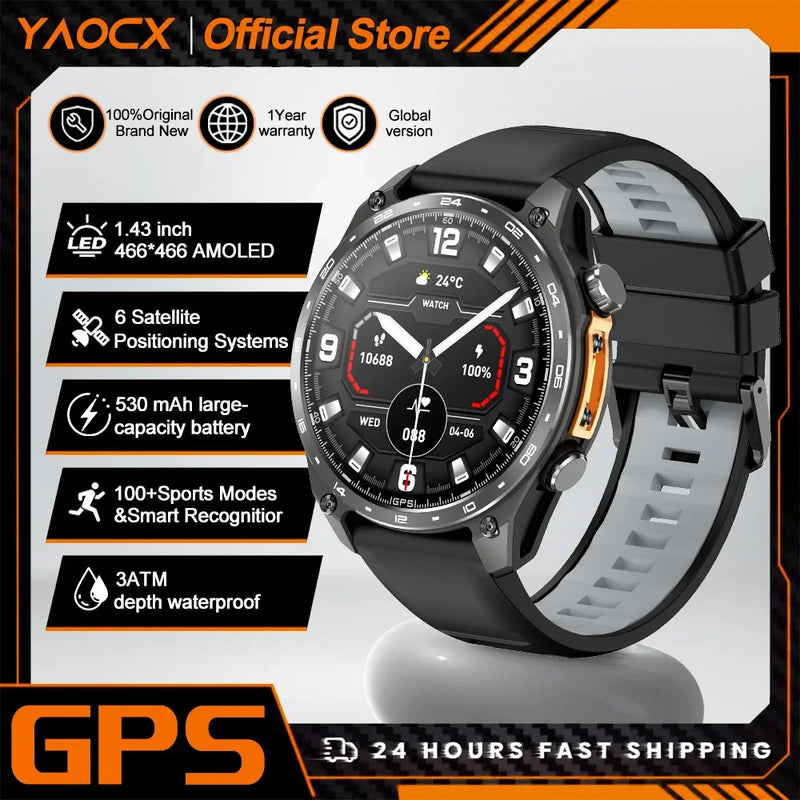 2026 New Military Smart Watch Men Built-in GPS 530mah Bluetooth Call 3ATM Waterproof Barometric Altimeter Sports Smart Watches