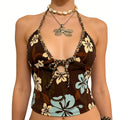 Women Y2K Tropical Floral Tankini Set, Halter Tie Front | SAMAG