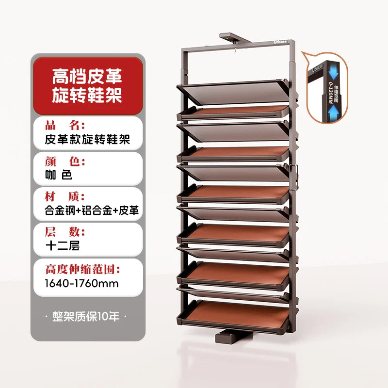 Built-in Height Adjustable Shoe Cabinet Closet Space Saving 360° Rotating Shoe Rack, Multi-layer Shoe Holder Storage Organizer