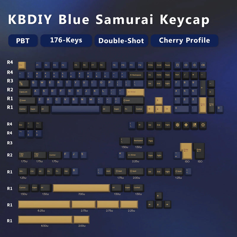 KBDiy GMK Blue Samurai Keycap Cherry Profile Double Shot PBT ISO Keycaps For Gamer Mechanical Keyboard Kit Gaming Point Key Cap