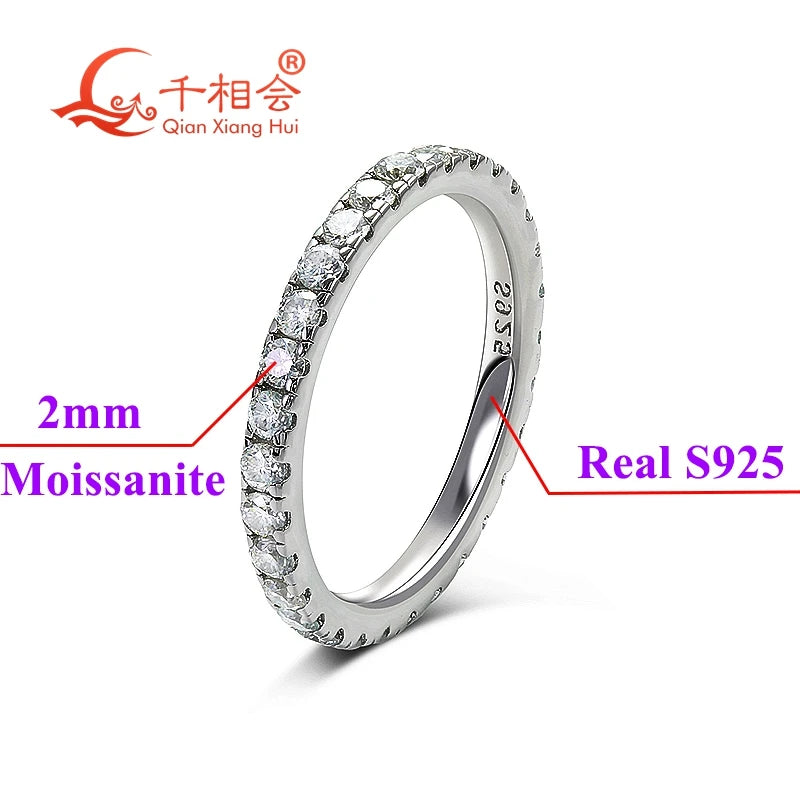 3mm or 2mm Round D VVS Moissanite Full Eternity Band S925 Silver Jewelry Women Engagement Gift Party - Visuel 7 | SAMAG