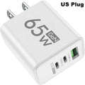 65W USB C GaN Charger 3 Ports Fast Charging Adapter 10A USB To Type C Data Cable PD USB QC3.0 Chargers for iPhone Samsung Xiaomi