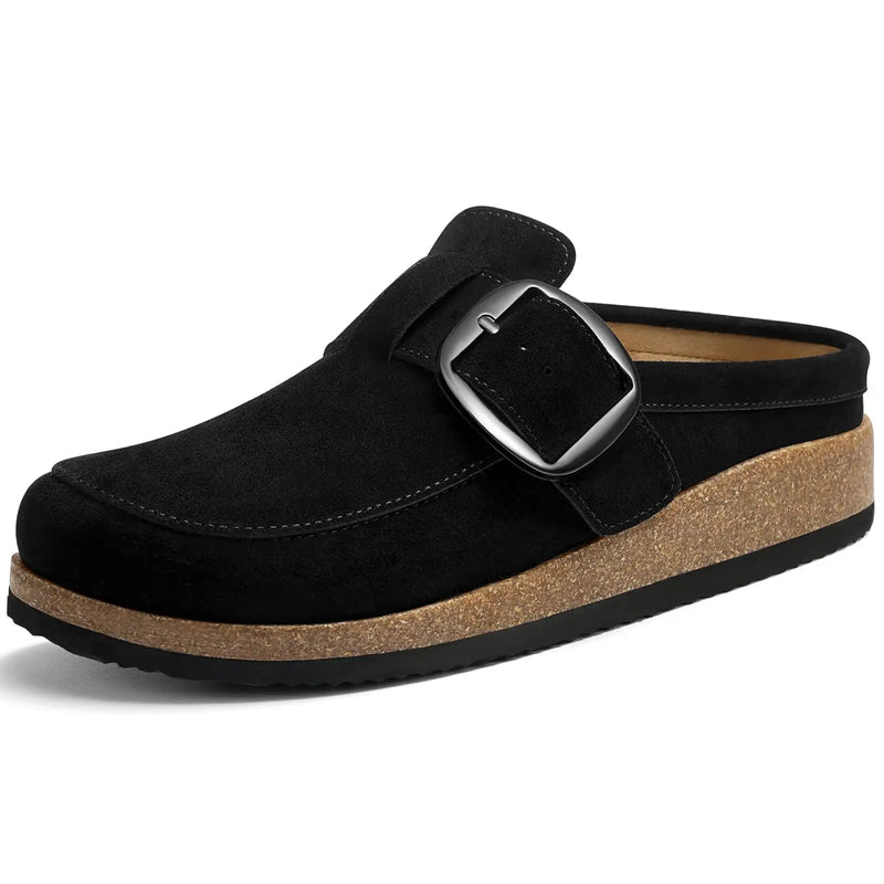 Comwarm Vegan Leather Women's Clogs With Arch Support Classic loafer-inspired Design Slides Cork Footbed Outdoor Mules For Women