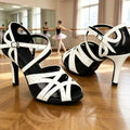 Black White Latin Dance Shoes for Womens Soft Bottom Indoor Jazz Tango Cha Cha Party High Heel Girl Dancing  Hollow Out Sandals