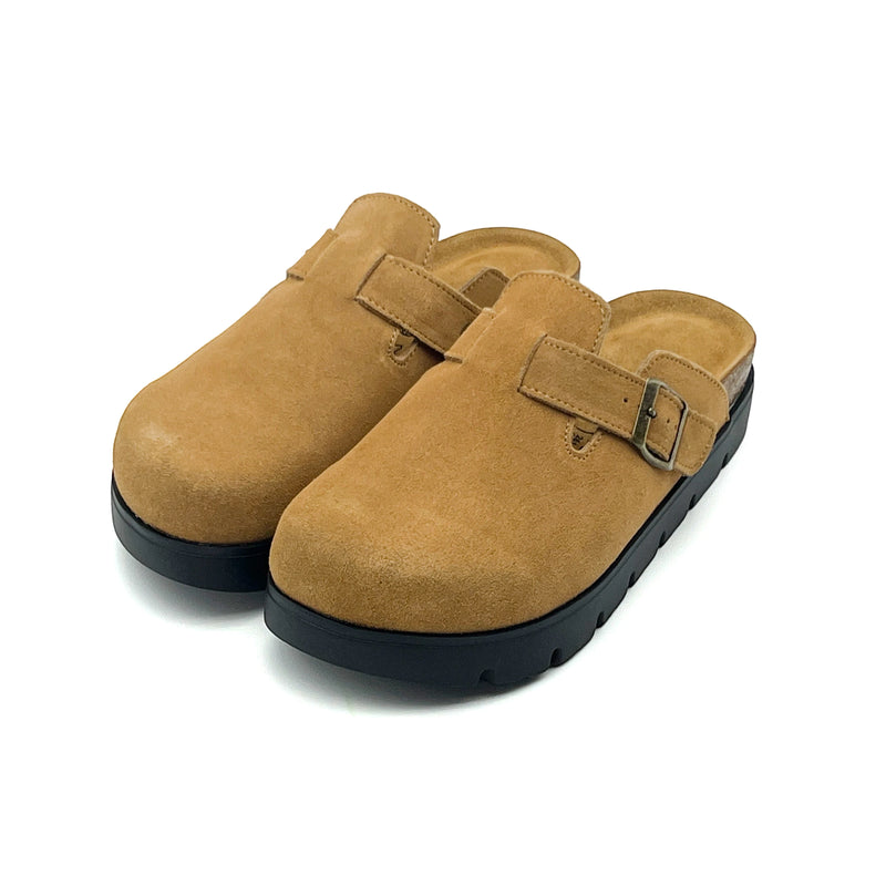 Chunky Platform Suede Leather Clogs Cork Arch Support Adjustable Buckle Non-Slip Mules For Women & Men