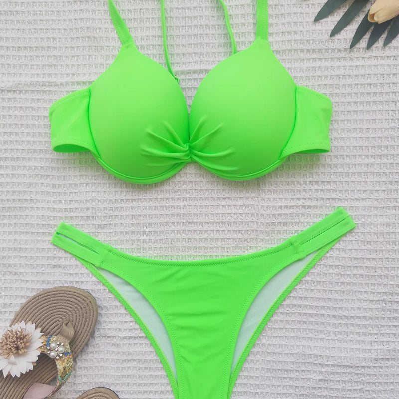 Sexy Push Up Bikinis Sets Two Pieces Solid Thong Swimsuit | SAMAG