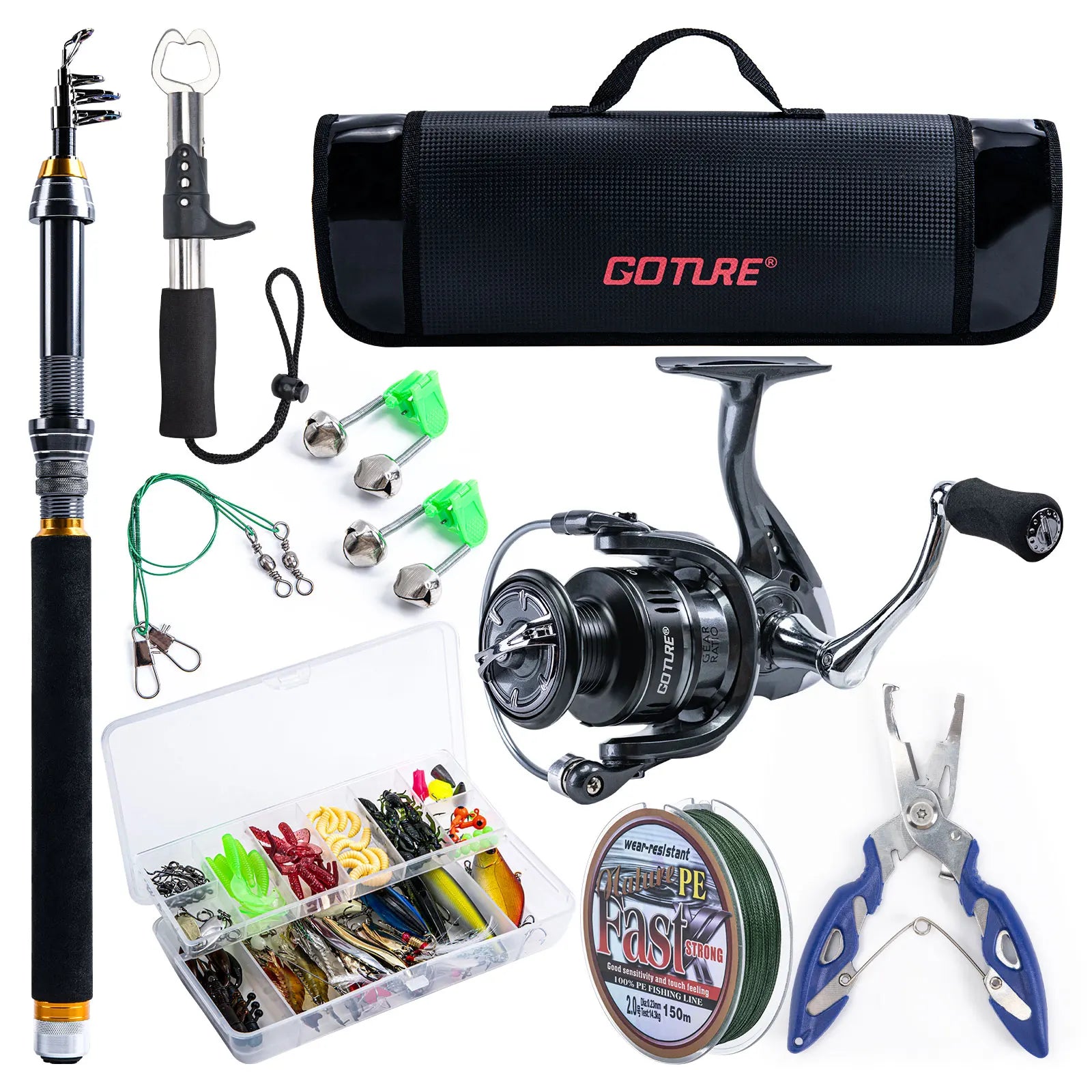 Goture 1.8m-3m Carbon Telescopic Fishing Rod Combo Spinning Fishing Set Feeder Rod Kit Sea Fishing Rod Set Pike Bass Carp Stick