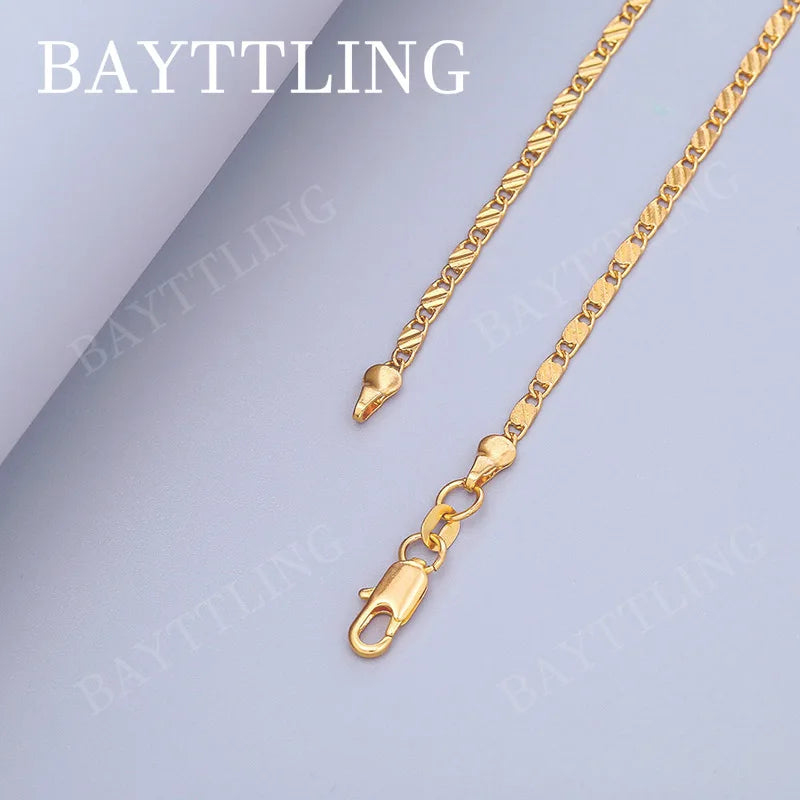 Fashion Charm 18k Gold Necklace 2MM 16/18/20/22/24/26/28/30 Inch Side Chain Necklace For Women Men Jewelry 925 Silver Necklace