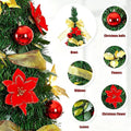 Pre-Decorated Christmas Tree Red Baubles Golden Ribbons Poinsettia Flowers Easy Assembly Xmas Pine Tree for Home Holiday Decor
