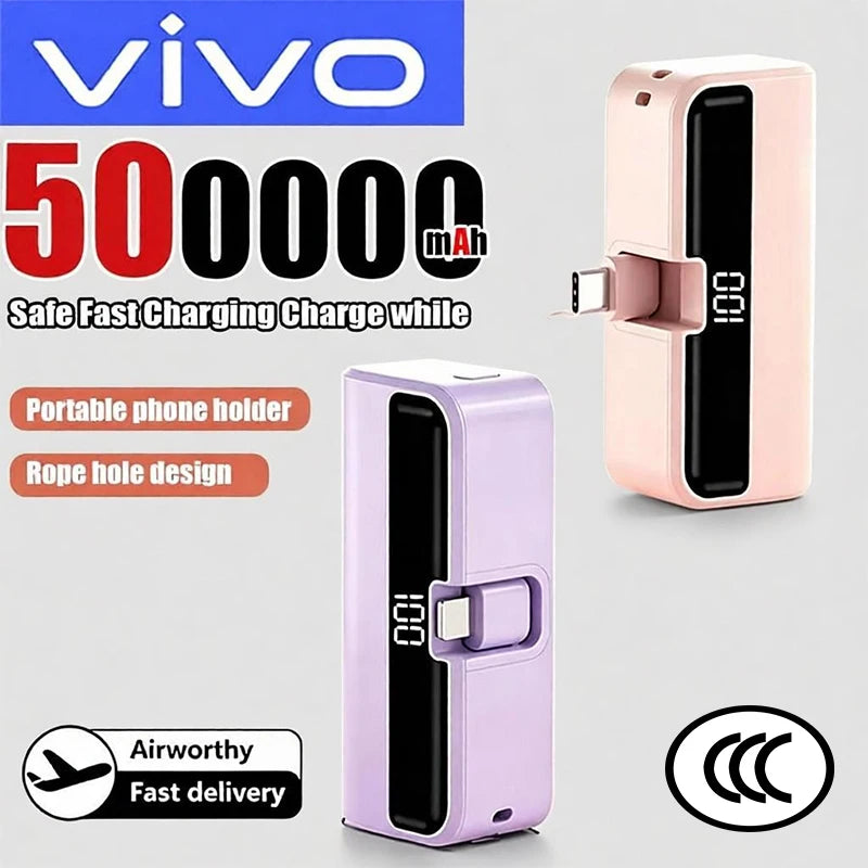 VIVO 500000mAh Mini Capsule Power Bank 2 in 1 Ultra Fast Charging Portable External Battery Powerbank For iPhone Android 2026