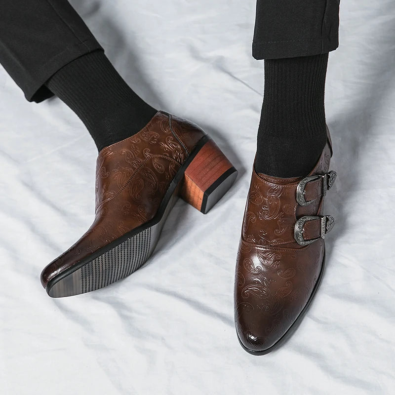 High Heels Men's Formal Shoes 2025 Retro Leather Male Loafers Elegant Men Dress Wedding Shoes Casual Business Oxfords Zapatillas