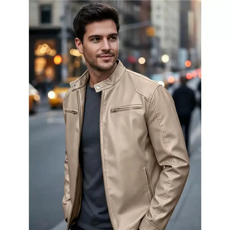 Men's PU leather jacket stand-up collar slim-fit vintage-style biker jacket spring/fall top