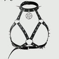 HERSHINE 1 piece women's black pointed nail pentagram hanging neck wrapped chest strap Y2K dark style Halloween accessory
