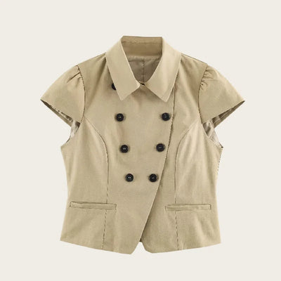 Summer Women Double Breasted Short Sleeve Lapel Slim Fit | SAMAG