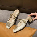 New Women's Shoes Mary Jane Mules, Square-Toed Shallow-Cut Chunky Heel Shoes, Fashionable High-Heeled Sandals