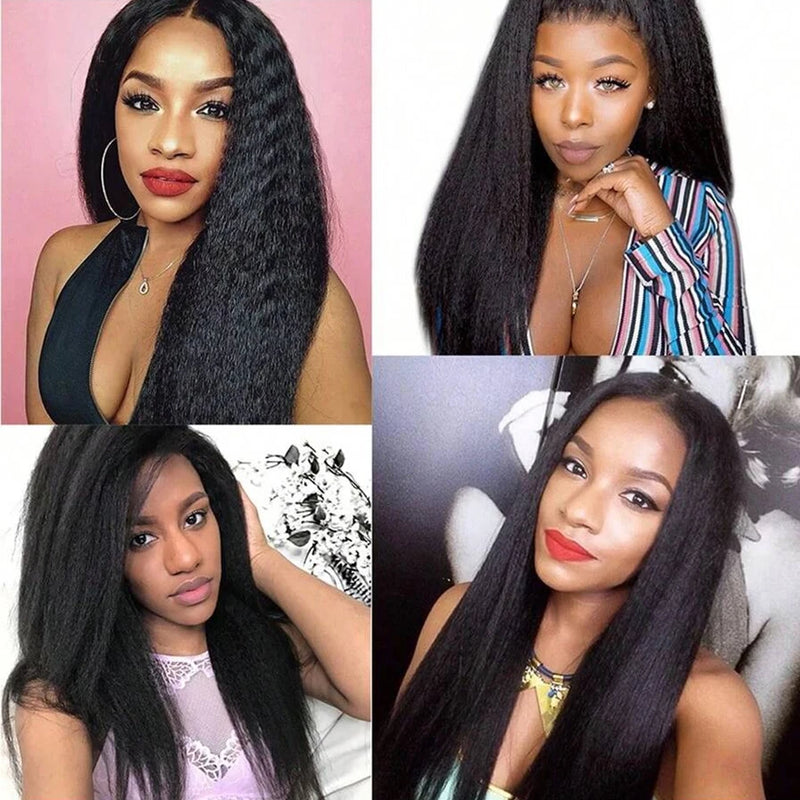 12A Kinky Straight Human Hair Bundles Unprocessed Raw Brazilian Human Hair 2/3/4 Bundles Double Weft Human Hair Weave Extensions Natural Color Yaki Straight Hair Bundles For Women Daily Use Birthday Holiday Gift Kpop Popular