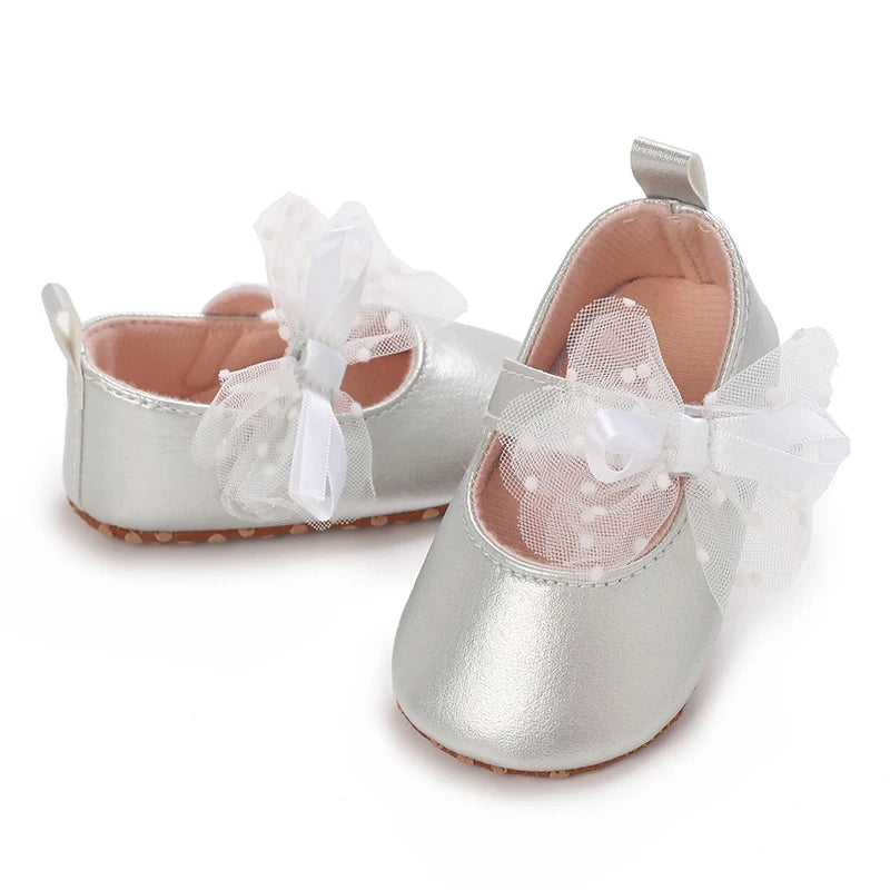 Spring and Autumn Baby Cute Silver Princess Shoes 0-12 Months Comfortable Walking Shoes for Baby Girls