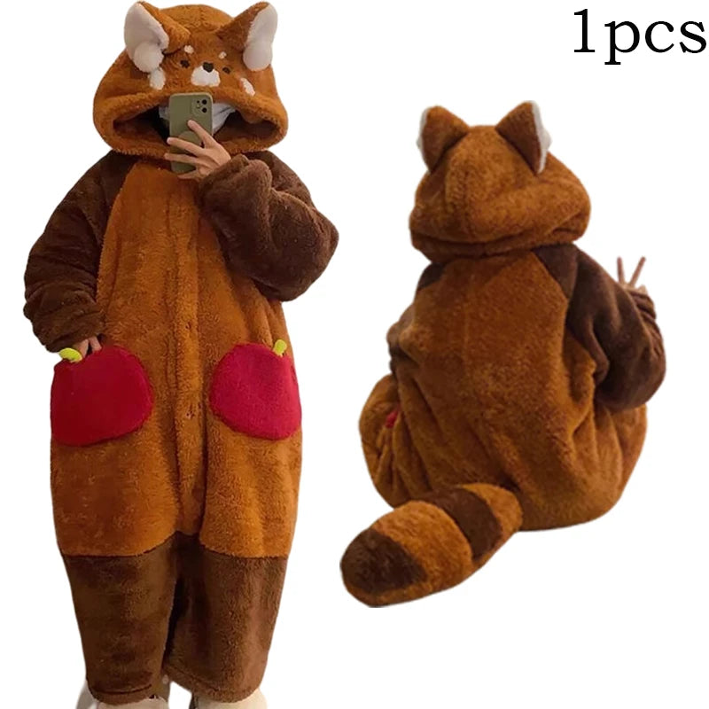 Winter Women Home Pajamas Cartoon Raccoon Kigurumi | SAMAG