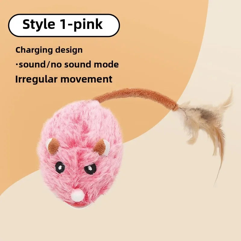 Fun Realistic Cat Plush Mouse Toy, Interactive Running Mice with Dog Tail for Cats, Kitten Teaser Pet Toys for Indoor Play and