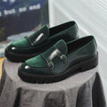 Men Dark Green Patent Velvet Spliced Double Monk Strap Shoes Retro British Platform Loafers Trend Casual Business Slip On Height