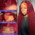 30 38 40 Inch 99J Burgundy Deep Wave Human Hair Wig 13x6 HD Transparent Lace Frontal Wig 200 Density Colored Human Hair Wig Pre Plucked For Women