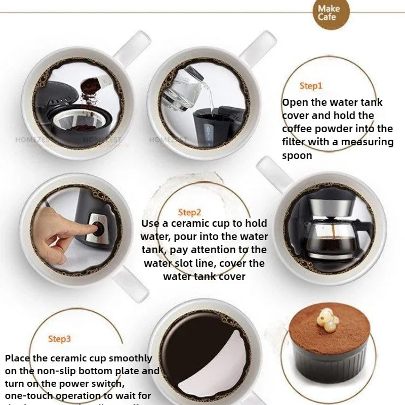 300W Small Household Palm Coffee Machine Kitchen Appliances Office Freshly Ground Coffee Tea Maker Drip Type 220V-240V