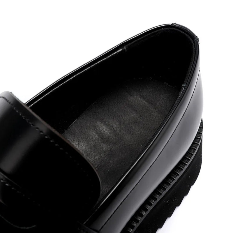 New Mens Glossy Genuine Leather Loafers British Style Thick Sole Slip on Business Casual Shoes for Summer