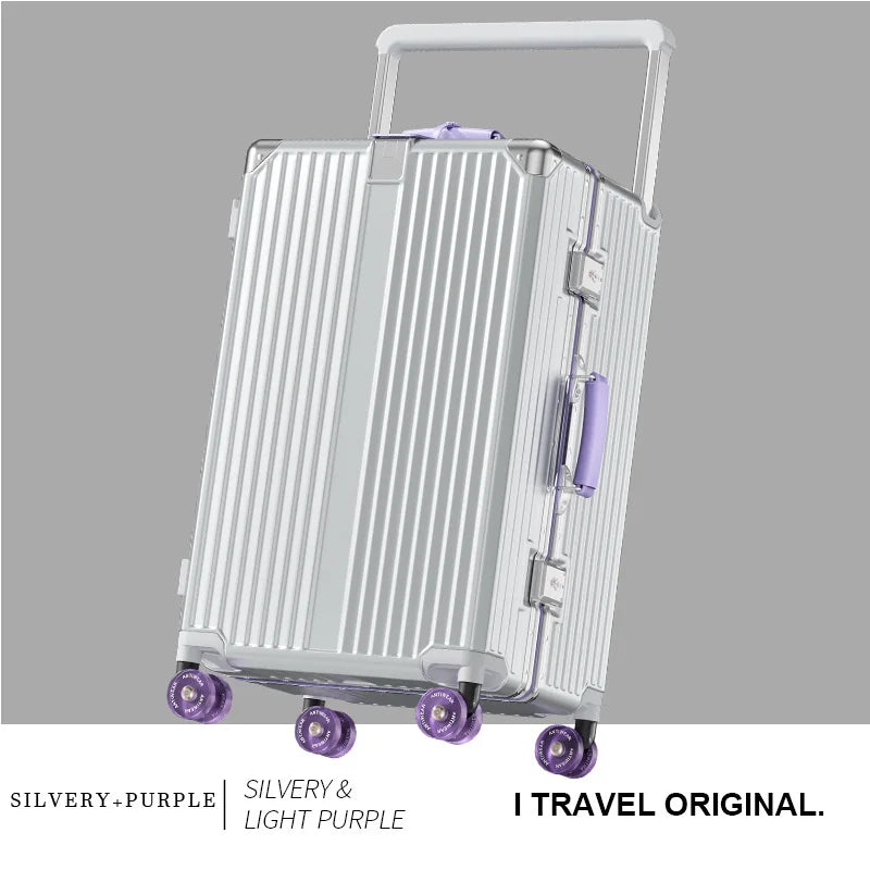 BunnyFly Suitcase Wide Handle Travel Suitcase Men 20 24  Carry-On Luggage Women PC Aluminum Frame Trolley Case