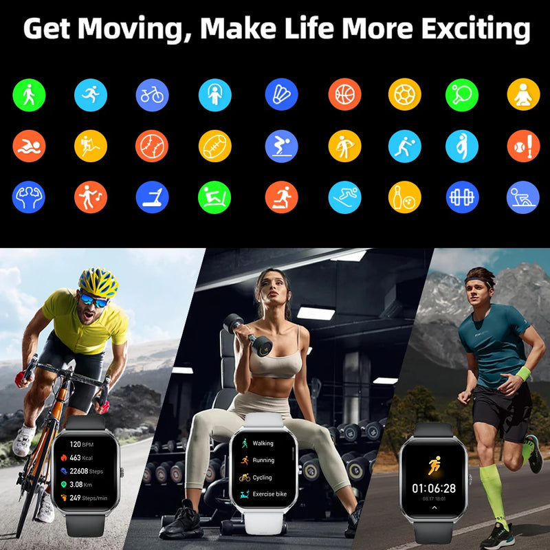 2026 New Smartwatch 1.96 inch Ultra-thin Bluetooth Call Health Monitor IP68 Waterproof 100 Sport Smart Bracelet For  Android iOS