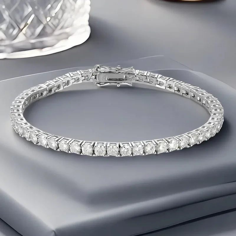 4mm 925 Sterling Silver Moissanite Bracelet 3mm D VVS1 Diamond with GRA for Women Sparkling Wedding Party Fine Jewelry