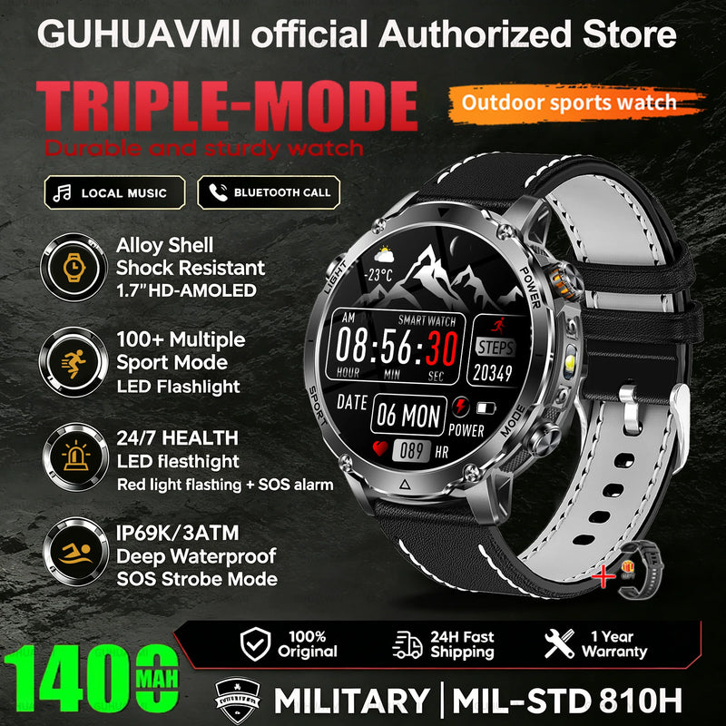 New 1400mAh Battery Sports Smart Watch 1.7” SOS+Flashlight Exercise Record Bluetooth Call Waterproof Health Watch For Android iO