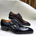 Men's Italian Genuine Leather Formal Oxford Shoes Python Crocodile Pattern Button Detailing for Office Party Wedding Footwear