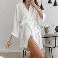 Women Wedding White Bride Robe Morning Gown 3/4 Sleeve | SAMAG