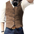 Men's Suit Vest V Neck Wool Herringbone Tweed Casual Waistcoat Formal Business Vest Groomman